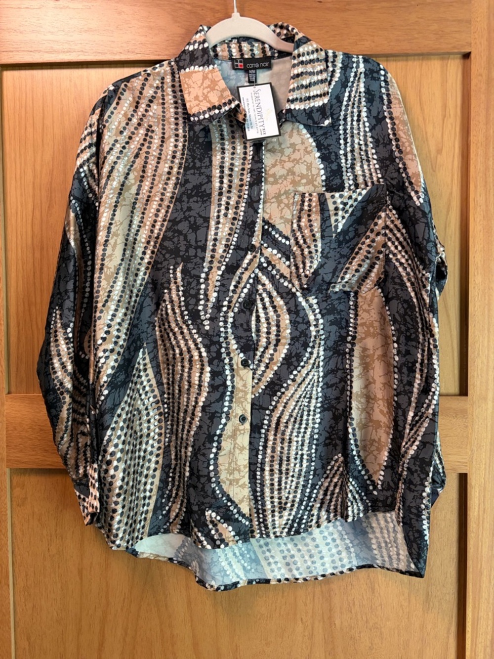 Black and Beige Printed Button-Down Shirt